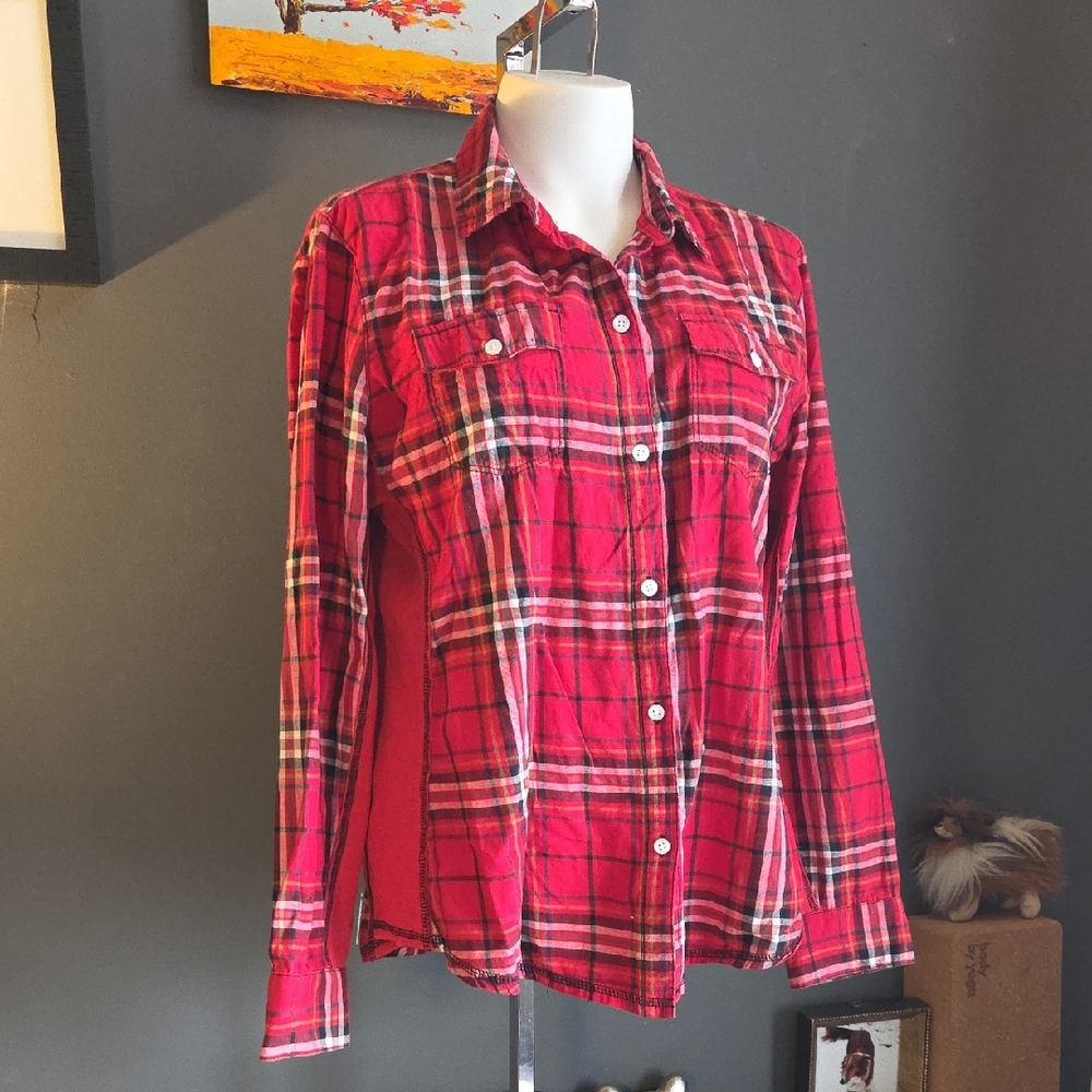 Love Ellen Degeneres Red Plaid Button Up Cotton Shirt